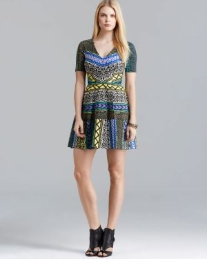 Tracy Reese Dress Directional Frock Tribal Print - Multicolor