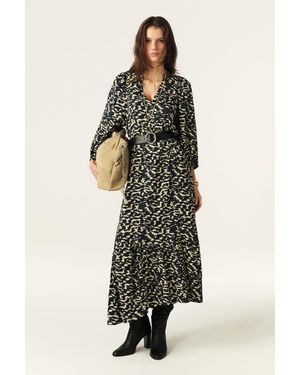 Ba&sh Asymmetric Graphic Printed Midi Dress - Black