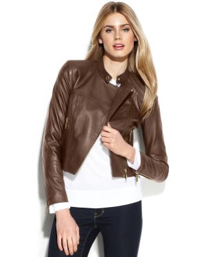 Michael kors cognac leather jacket best sale