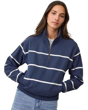Marine Layer Cloud 9 Stripe Half Zip Sweatshirt - Blue