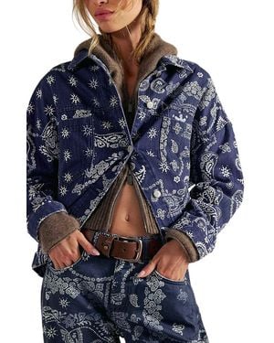 Free People Opal Swing Printed Denim Jacket - Blue