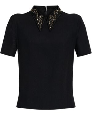 Versace Top Mit Applikationen Am Kragen - Schwarz