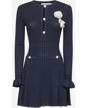 Self-Portrait Stretch Viscose Blend Short Dress - Blue