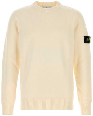 Stone Island Ivory Wool Blend Jumper - Natural