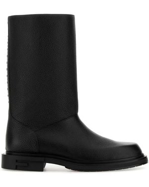 Fendi Leather Frame Boots - Black