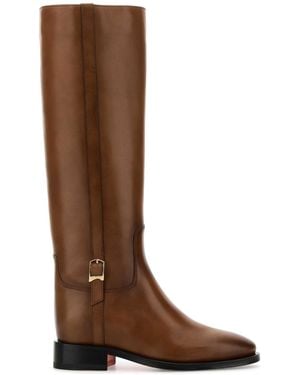 Santoni Leather Mandy Boots - Brown