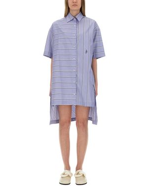 JW Anderson Patchwork Cotton Shirt Dress With Asymmetric Hem - Blue