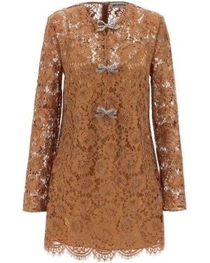 Self-Portrait Self -Porträt 'Tan Lace Bow Mini' Kleid - Braun