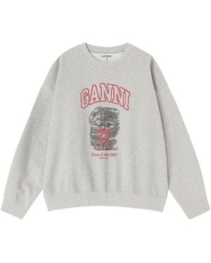 Ganni Sweatshirt With Print-Donna - Bianco