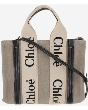 Chloé Small Woody Linen Tote Bag - Metallic
