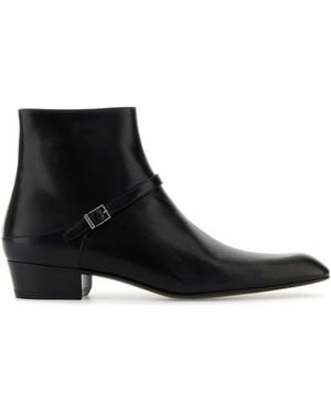 Saint Laurent Leather Augustin Ankle Boots - Black