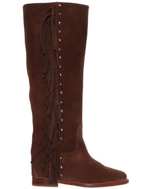 Via Roma 15 Stivale Zeppa Frangia + Borchiette - Brown