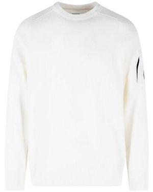 C.P. Company Lamswollen Trui Met Ronde Hals En Lens - Wit