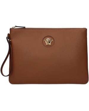 Versace Nude Leather Clutch - Brown