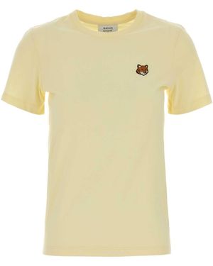 Maison Kitsuné Round Neck Embroidered T-Shirt - Yellow