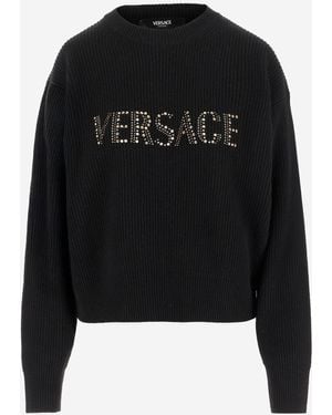Versace Sighi Di Lana A Coste Con Borchie - Nero