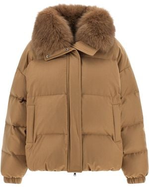 Yves Salomon Down Jacket With Mittens - Brown