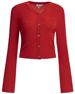 Ganni Merino Wool Cardigan - Red