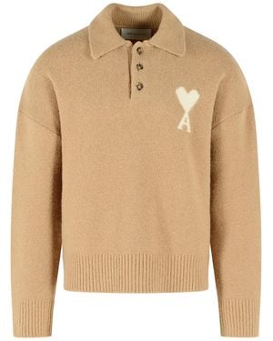 Ami Paris Ami De Cœur Polo Shirt Alpaca - Natural