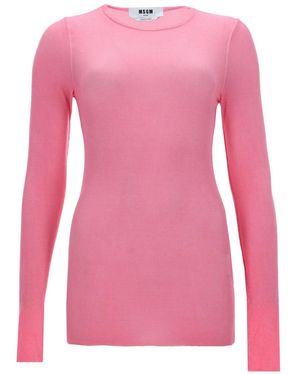 MSGM Solid Round Neck T-Shirt - Pink