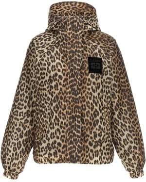 Ganni 'Leopard Print Nylon' Windbreaker - Braun