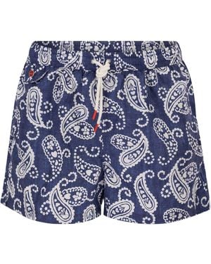 Kiton Short Patterned Swim Boxers - Blue