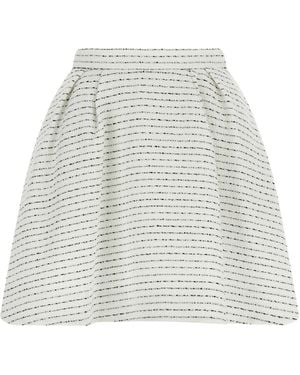 Alessandra Rich Tweed Mini Skirt With Micro Sequins And Pleated Wa - Weiß