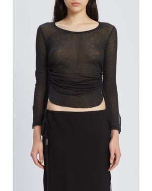 Ann Demeulemeester Trina Three-Quarter Sleeve Slim T-Shirt With Drawstring - Black