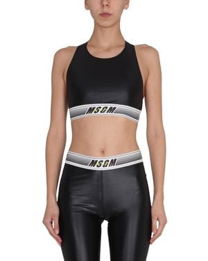 MSGM Logo Round Neck Top - Black