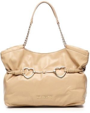 Love Moschino Hearts Tote Bag With Chain Handles - Natural