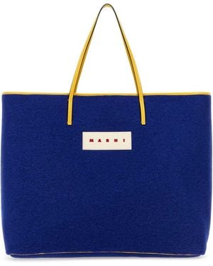 Marni Felt Medium Janus Shopping Bag - Blue
