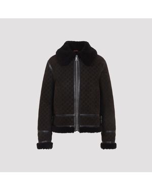 Gucci Guggi Gg Shearling Jacket - Black