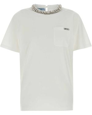 Prada Embellished Round Neck T-Shirt - White