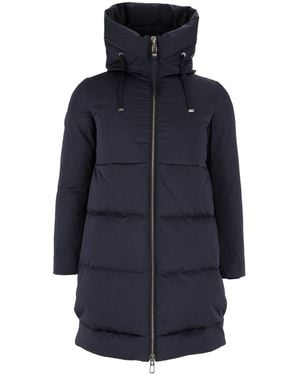 DUNO Padded Down Jacket With High Collar And Quilted Design - Blue