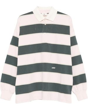 Autry Stripe Long-Sleeve Polo Shirt - White