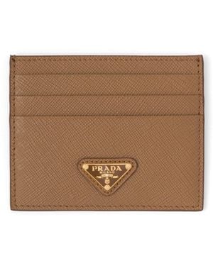 Prada Logo-Plaque Saffiano Leather Cardholder - Brown