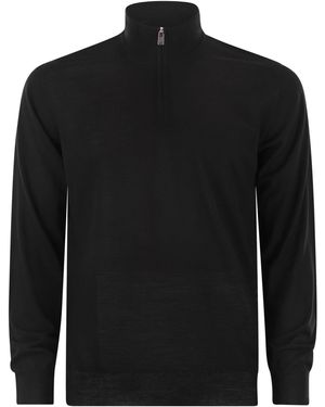 Fedeli Favonio Superfine Wool Half Zip Sweater - Zwart