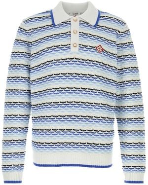 CASABLANCA Embroidered Cotton Polo Shirt - Blue