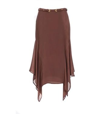 Pinko Skirt With Belt Detail And Flowy Hem - Brown