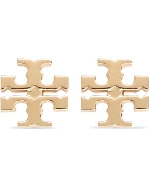 Tory Burch Goldfarbene, Mit Logo Gravierte Ohrstecker - Natur