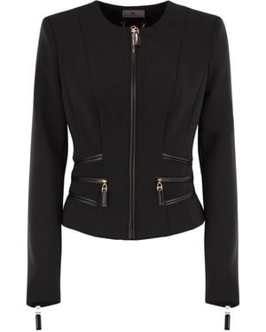 Elisabetta Franchi Double Crepe Jacket With Zip Details - Black