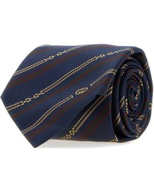Gucci Embroidered Jacquard Tie - Blue