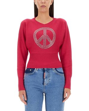 Moschino Cropped Jersey With Rhinestone Peace Symbol - Rot