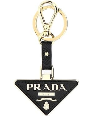 Prada Two-Tone Metal And Leather Key Ring - White
