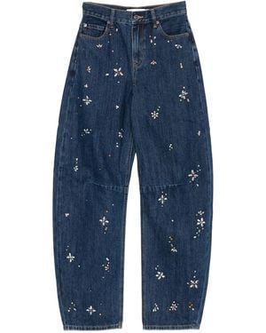 Self-Portrait Embellished Barrel Leg Jeans - Blue