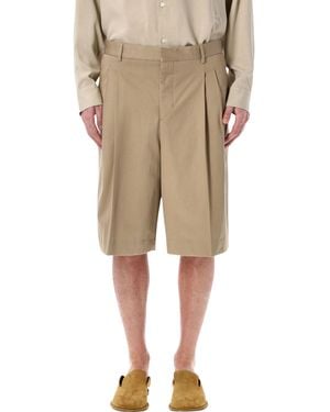 Ami Paris Cotton Wide Bermuda Shorts - Natural