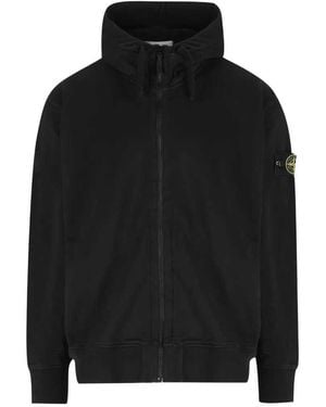 Stone Island Zip-Up Hoodie With Logo Appliqué - Black