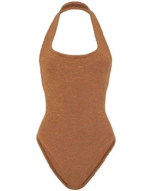 Hunza G Sand Coloured Halterneck One Piece Swimsuit - Brown