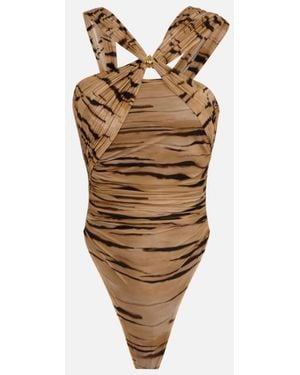 Elisabetta Franchi Bodysuit With Tiger Print - Natural