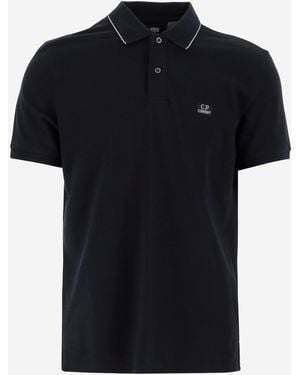 C.P. Company Stretch Cotton Polo Shirt With Logo - Black